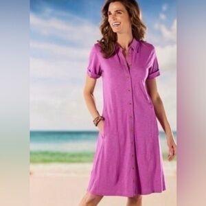 Soft Surroundings Pink Button-Front Midi Dress